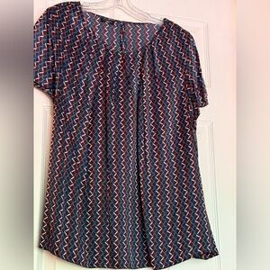 Talbots Navy Geometric Print Silk Blouse